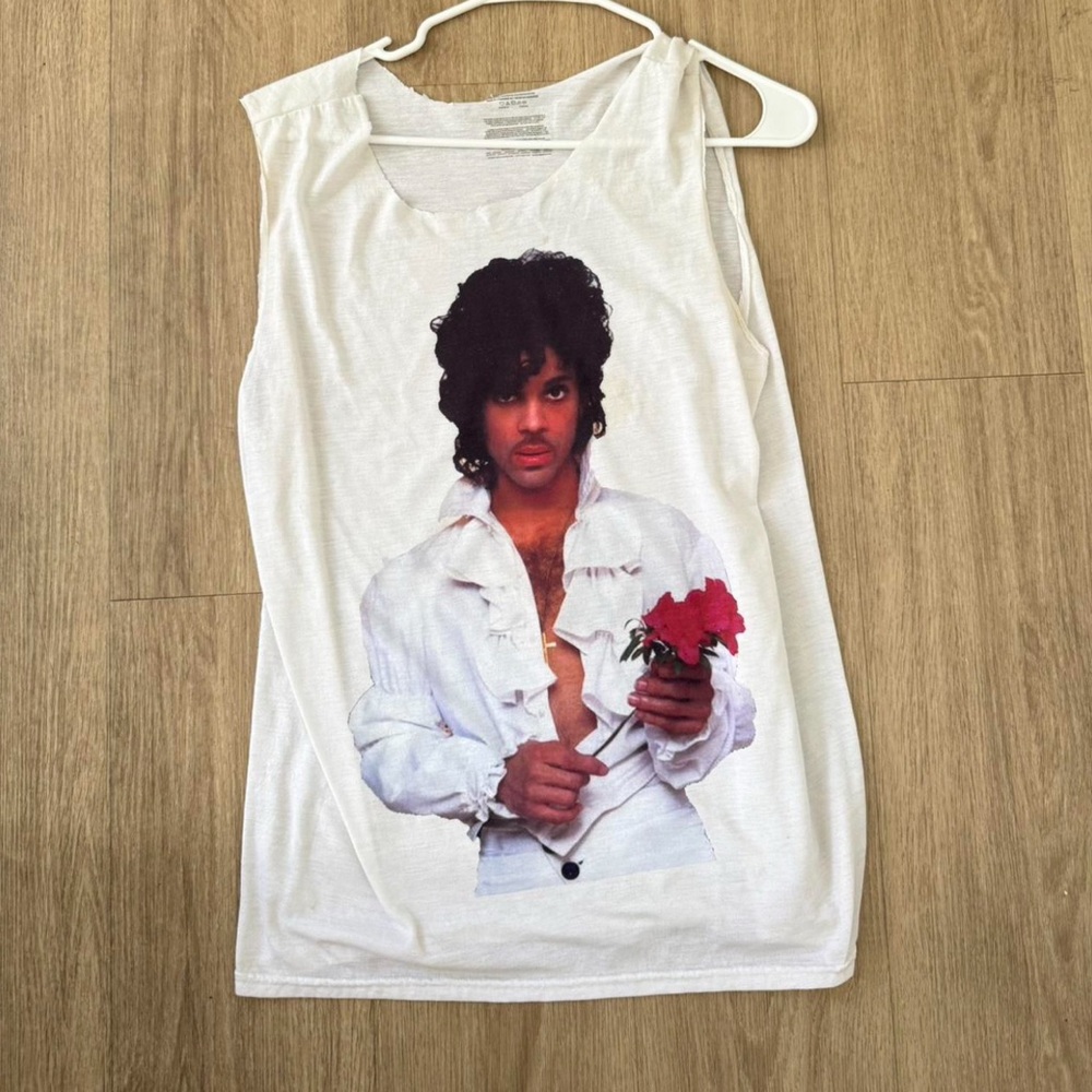 White Prnce Sleeveless Graphic Shirt
